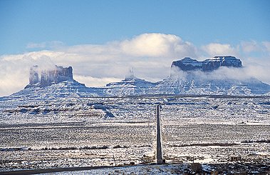 [MonumentValley.jpg]
The roads that leads straight up to Monument Valley, between Utah and Arizona.