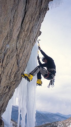 [GraceFallsM7b.jpg]
That's me on some hard dry-tooling M7 or M8 on the right of Grace Falls. And we found two screws and some gear at the top of that route.