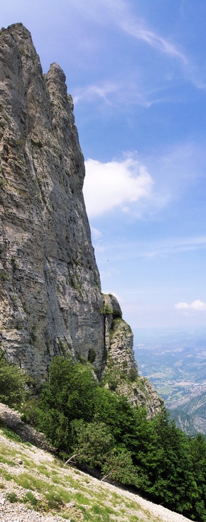 [20070610-140539_LaPellePano_.jpg]
The Pelle is only one part of the long cliff of the Trois Becs, but it's where most of the climbing is being done. I had a 15 year old vendetta to take on that cliff after we almost froze to death during a november ascent where my rope got cut off by a flint.