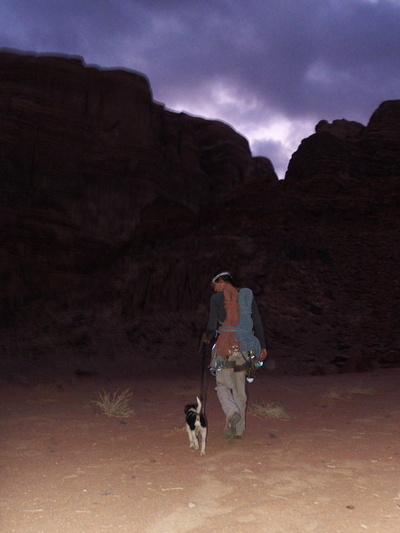 [20111115_054138_PuppyApproach.jpg]
We start from the camp before sunrise and a puppy starts following us eagerly. After half an hour, as we do the first few moves of climbing in the goat gully, when it figures out we aren't taking it home and it can't follow us, it starts crying heartbreaking sobs. Jenny was worried that it wouldn't find its way back, but in the evening it was at the camp, purposefully ignoring us by looking the other way whenever we were around.