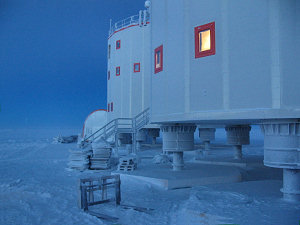 The two Concordia buildings in the winter night