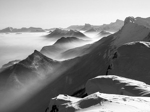 The Vercors 'balcony' towards the south from Peak St Michel. Visible are the Mt Aiguille, the Grand Veymont and the Two Sisters