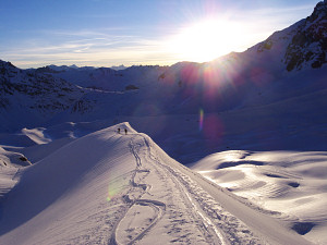 Sunrise on the upper part of the Arsine glacier