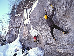 Jason axing rock on the hard Secret Probation (M7), Vail