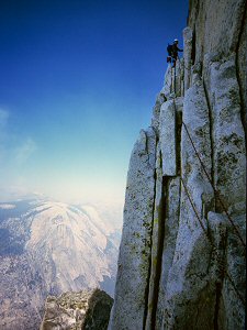 Jenny up on a pillar on the NW regular route of Half Dome